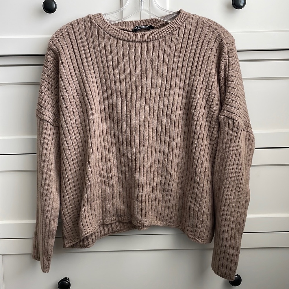 Nasty Gal Women’s Brown Cropped Lightweight Crew Neck Sweater - Size Medium